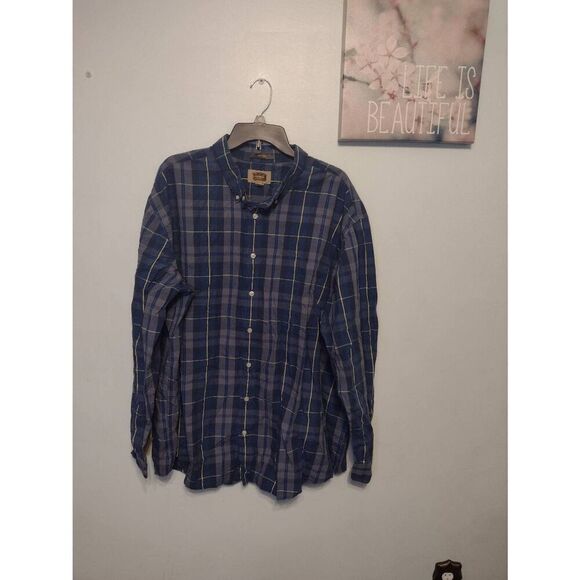 The Foundry Supply Co Men 3XLT Button Long Sleeve Shirt Blue Checkered Plaid - Picture 1 of 3